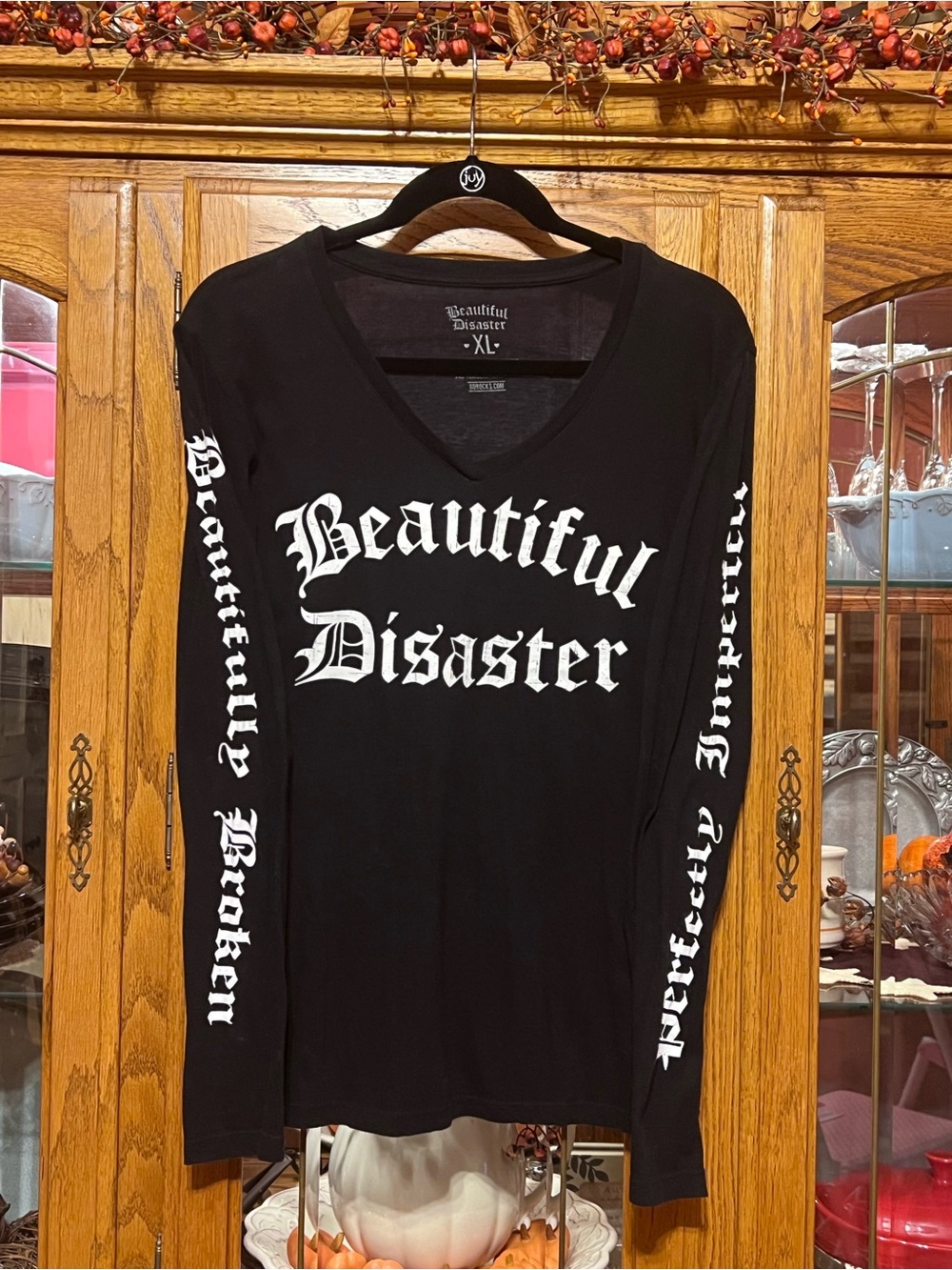 Beautiful Disaster Long Sleeve Logo/ Arms Spell-Outs Tee- XL 🖤